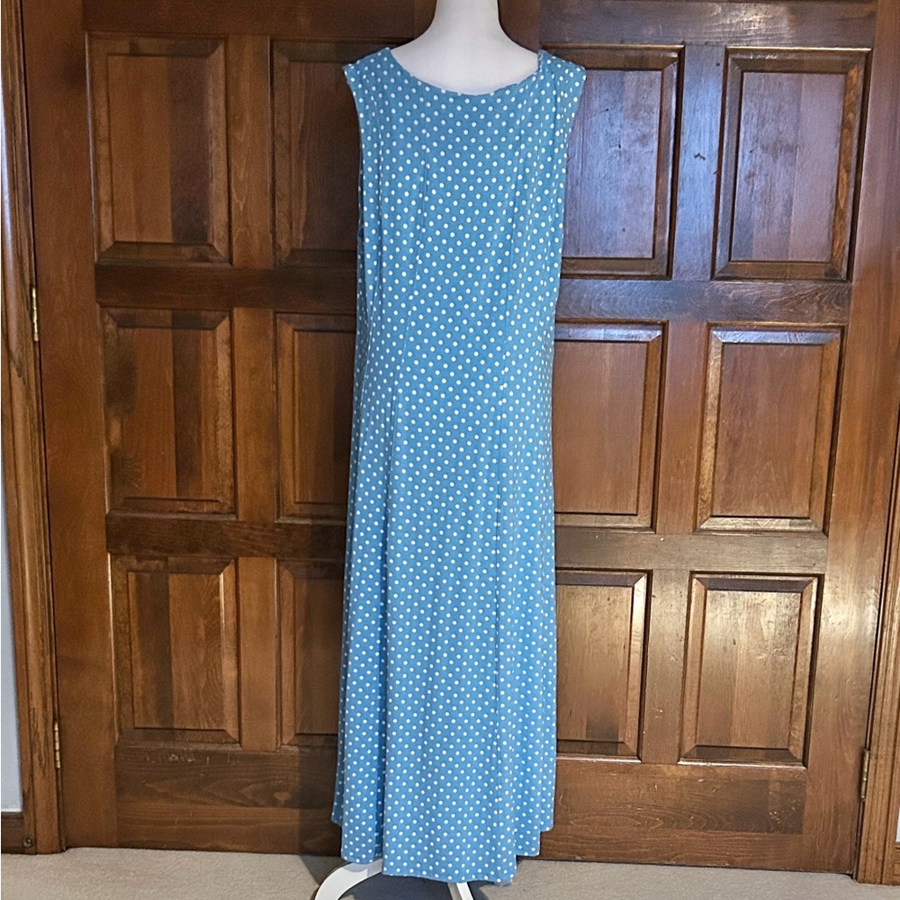 The Vermont Country Store Blue Polka Dot Sleeveless Dress Size 1X Flowy Vintage - Picture 3 of 8